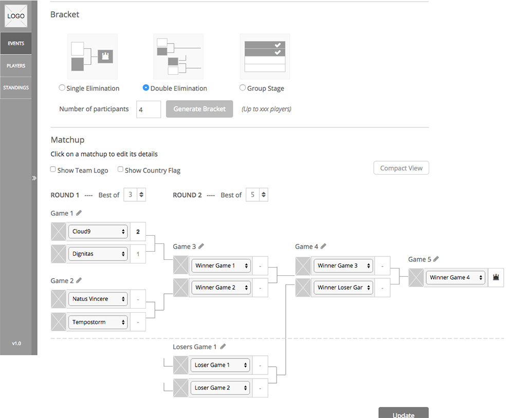 Screenshot of UI used to update match results