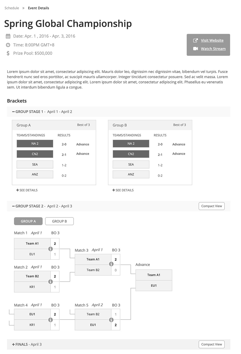 Screenshot of example tournament page