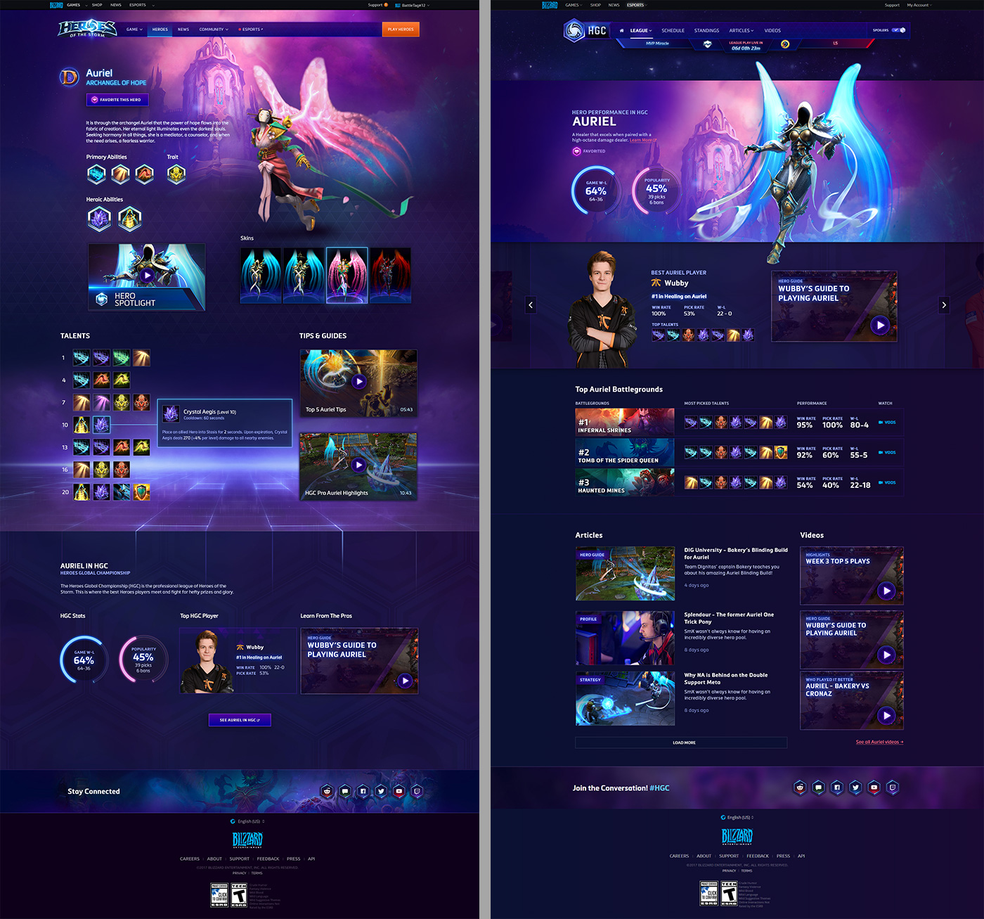 Screenshot of heroes game site and HGC hero pages