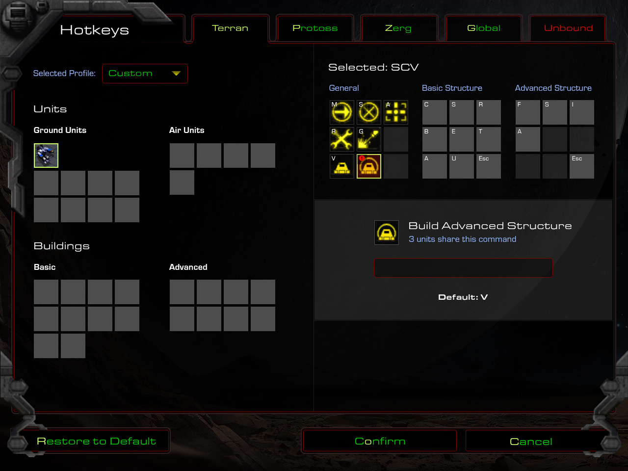 Screenshot of in-game hotkeys UI